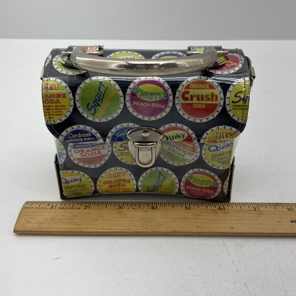 Vintage Soda Cap Designs Handbag Storage Carry Pouch Tuck Lock Buckle Purse - Picture 8 of 10